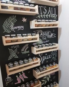 an instagram page with spices on the wall and chalkboard above it that says, i'm all about spice