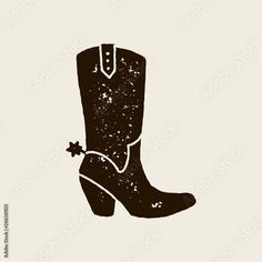 a black and white drawing of a cowboy boot with a star on the side, against a light gray background