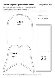 the mitten pattern is cut out and ready to be sewn on with instructions