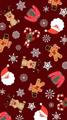 seamless christmas pattern with santa claus and reindeers on red background, including snowflakes