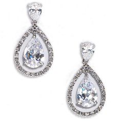 two pairs of earrings with cubicles and diamonds on the bottom one has a tear shaped drop