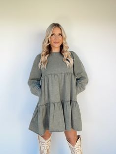 This Olive It Babydoll Dress is your ideal fashion piece this season. Crafted in a tiered, soft, and comfortable design, its mini fit and babydoll silhouette will keep you looking chic and stylish. Boasting a unique back tie detail and mineral wash, it's perfect to wear for a Thanksgiving dinner with the family, a brunch date with friends, or any special occasion. This dress is warm, long-sleeved, comfortable, and super versatile, making it perfect for any fall or winter occasion. Stay trendy an Fall Babydoll Dress, Plus Size Fall Baby Doll Dress, Babydoll Dress Maternity, Maternity Babydoll Dress, Long Sleeve Tiered Babydoll Dress, Date With Friends, Brunch Date, Comfortable Design, Babydoll Dress