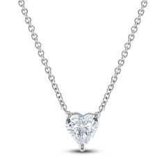 A magnificent heart-cut lab-created diamond sparkles elegantly in the center of this unforgettable women's solitaire pendant necklace. Fashioned in 14K white gold, the total lab-created diamond weight is 1/2 carat and the 18-inch cable chain secures in place with a lobster clasp. The diamonds are independently certified by Gemological Science International. Diamond Solitaire Pendant, Jared The Galleria Of Jewelry, Solitaire Pendant Necklace, Solitaire Pendant, 2 Carat, Lab Created Diamonds, 1 Carat, Diamond Solitaire, Cable Chain