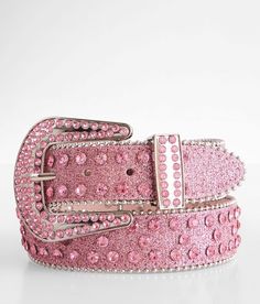 BKE Glitz & Glitter Western Belt - Pink Small, Women's Pink Rhinestone 1 1/2 faux leather belt Shot bead trim. 70% Polyurethane 20% Acrylic 10% Iron. Wipe with a damp cloth only. Do not wash. Do not tumble dry. Do not bleach. Do not iron. Do not dry clean.. WOMEN'S BELT SIZE CONVERSION CHART Jean Size 23-24 25-26 27-28 29-30 31-32 Belt Size XS S M L XL Belt Length** 34 37 40 43 46 *Conversion sizes may vary. **Measures from end to end excluding the buckle. These are general guidelines and sizing Bling Belts, Disney Valentines, Pink Cowgirl, Western Belt, Rhinestone Belt, Pink Bling, Faux Leather Belts, Western Belts, Pink Rhinestones