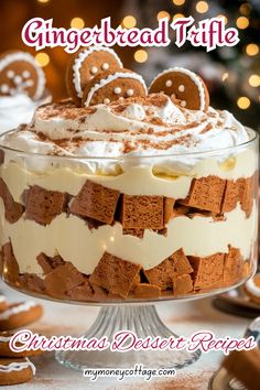 Celebrate the holiday season with our Christmas Dessert Recipe: Gingerbread Trifle! This festive dessert layers spiced gingerbread cake, creamy vanilla pudding, and whipped cream, creating a stunning and delicious centerpiece for your holiday gatherings. Topped with crushed gingerbread cookies and a sprinkle of cinnamon, this trifle is not only visually appealing but also bursting with seasonal flavors. Easy to assemble and perfect for sharing, the gingerbread trifle is sure to impress your family and friends. Bring joy to your festive celebrations with this delightful and indulgent treat! #GingerbreadTrifle #ChristmasDesserts #HolidayBaking #FestiveTreats #LayeredDessert #ChristmasTrifle #HolidayTrifle #ChristmasDessertRecipe #ChristmasRecipe #HolidayRecipes #HolidayTrifle Christmas Dessert Trifle Easy Recipes, Peppermint Trifle Recipes, Ginger Bread Trifle Desserts, Eggnog Trifle Recipe, Gingerbread Trifle Christmas, Christmas Trifles Easy, Gingerbread Desserts Easy