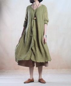 Tea green pleated linen gown long linen maxi dress vintage- when a leaf turns greenThis dress is made of cotton linen fabric, soft and breathy, suitable for summer, so loose dresses to make you comfortable all the time.Measurement: One Size: Shoulder 42cm / 16.38" Bust 110cm / 42.9" Sleeve Length 53cm / 20.67" length 92cm / 35.88" Waist 110cm / 42.9"Materials used: Cotton, linen Spring Maxi Dresses, Linen Gown, Green Linen Dress, Long Skirt Casual, Dresses To Make, Spring Maxi Dress, Tea Green, Loose Dresses, Royal Blue Dresses