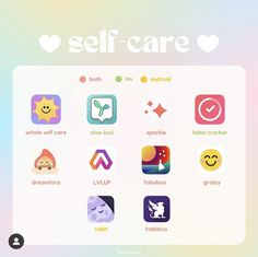 an image of the self care app on a cell phone with different icons and colors