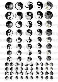 various yin - yang symbols are shown in black and white