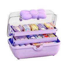 a purple case filled with lots of donuts