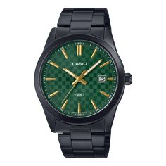 Experience the perfect blend of style, functionality, and durability with the Casio Standard Black Stainless Steel Green Dial Watch MTPVD03B-3A. This watch is not just an accessory; it's a statement of class and sophistication. Superior Craftsmanship Every element of the Casio Standard Black Stainless Steel Green Dial Watch MTPVD03B-3A has been meticulously crafted to perfection. The durable stainless steel body ensures longevity while adding a distinct charm to your personality. Stunning Design Green Dial Watch, Analogues Colour, Analog Watch, Casual Watches, Stainless Steel Band, Black Stainless Steel, Green Crystals, Men's Watch, Stainless Steel Bracelet