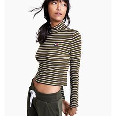 Tommy Jeans Striped Cropped Mock Neck Top *Color Is Sky Captain Multi (Navy Blue/Dark Blue, Red, White) - Used Photo With Model So You Can See The Style Of The Top Never Worn, Excellent Condition Perfect Top For Any Time Of Year. Super Comfy And Has Stretch To It. Sporty Striped Winter Tops, Sporty Striped Tops For Winter, Winter Sporty Striped Tops, Casual Green Tommy Hilfiger Tops, Spring Tommy Hilfiger Stretch Top, Tommy Hilfiger Stretch Top For Spring, Spring Stretch Top By Tommy Hilfiger, Striped Stretch Turtleneck Top, Tommy Hilfiger Striped Tops For Spring