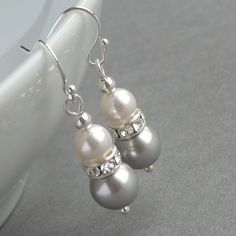 Silver Grey Earrings  Light Gray Bridesmaid - I can do this Silver Pearl Drop Bridal Earrings For Bridesmaid Gift, Silver Pearl Bridal Earrings For Mother Of The Bride, Elegant Gray Earrings As Gift, Elegant Gray Earrings For Gift, Silver Drop Pearl Earrings For Bridesmaids, Elegant Silver Pearl Earrings For Bridesmaid Gift, Elegant Gray Jewelry With Matching Earrings, Silver Dangle Pearl Earrings For Bridesmaid, Elegant Silver Earrings For Wedding Gift