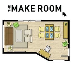 the make room floor plan is shown with furniture and decor on it's walls