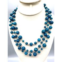 "Vintage Dana Buchman Triple Strand Beaded Necklace, Silver Tone and Marbled Blue Measurement * 18\" Condition * Very nice condition. Gently used. Size: Womens 18\" Condition: Pre-Owned Good" Elegant Blue Turquoise Necklace With Colorful Beads, Elegant Large Beads Turquoise Necklace, Elegant Turquoise Necklace With Large Blue Beads, Blue Polished Beads Costume Jewelry Necklace, Elegant Blue Turquoise Necklace With Large Beads, Blue Costume Jewelry Necklaces With Polished Beads, Elegant Blue Turquoise Necklace With Faceted Beads, Blue Beaded Turquoise Costume Jewelry Necklace, Beaded Blue Turquoise Costume Jewelry Necklace