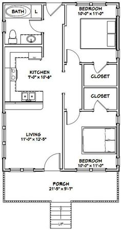 the floor plan for a two bedroom, one bath apartment with an attached bathroom and living room