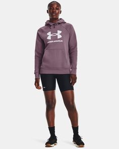 Ultra-soft cotton-blend fleece with brushed inside for extra warmth|Front kangaroo pocket|Ribbed cuffs & bottom hem Logo Jersey, Under Armour Hoodie, Heather White, Purple Lilac, Hem Style, Under Armour Women, Colorful Hoodies, Kangaroo Pocket, Yellow White