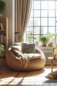 a living room filled with lots of furniture and plants on top of windowsills