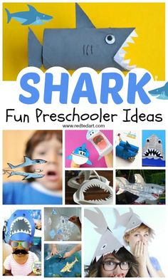 a collage of shark crafts and activities for kids to do with their own hands