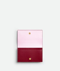 "Find BOTTEGA VENETA Cassette Business Card Case on Editorialist. One compartment, one card slot. Press stud closure. Lining: Calfskin. Color: Dark Red/Bliss Washed. Hardware: Gold finish. Height: 7.5 cm | 16.9\". Width: 12.2 cm | 16.9\". Depth: 2.5 cm | 1\". Lambskin, Calfskin." Pink Rectangular Card Holder For Formal Use, Red Rectangular Card Holder With Interior Slots, Elegant Red Rectangular Card Holder, Bottega Veneta Cassette, Business Card Case, Leather Denim, Fragrance Collection, New Fragrances, Long Wallet