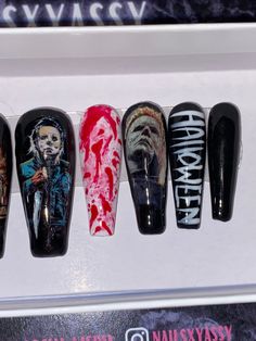 Michael Myers Halloween Nails Etsy Press On Nails Long, Alcohol Wipes, Michael Myers Halloween, Nails Long, Michael Myers, Base Coat, Cute Packaging, Nail File, Halloween Nails