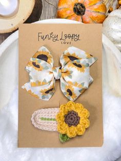 FREE SHIPPING for orders over $35! Add $35 worth of your favorite items to your cart and free shipping will automatically update. Thank you for visiting Funky Loopy Love! I am an ardent crafter who enjoys hand creating unique, stylish hair accessories and other fun things with quality and care in my metro ATL home studio. DETAILS You'll receive one hair bow and one clip as shown in the listing photo. Add a pop of color and style to your look with this cute 3.5" hair bow and clip set from Funky Loopy Love! Lovingly handmade with high-quality grosgrain ribbon and a whimsical embroidered fabric center. Both are attached to sturdy alligator pinch clips that are lightweight, easy to wear and stay securely in place for all-day charm.  Sometimes it can be hard to know the exact color shades of an Autumn Sunflowers, One Hair, Flower Clip, Crochet Flower, Stylish Hair, Color Shades, Grosgrain Ribbon, Barrettes, Fall Autumn