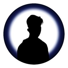 the silhouette of a man in front of a blue circle