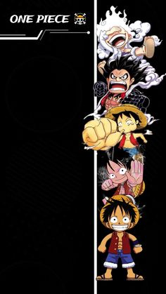 the one piece characters are lined up in a vertical line with their faces on each side