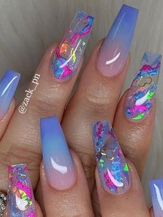 Unicorn Nail Art, Blue Ombre Nails, Hacks Beauty, Unicorn Nails, Colorful Nails, Cute Acrylic Nail Designs, Her Nails, Exotic Nails, Pink Nail