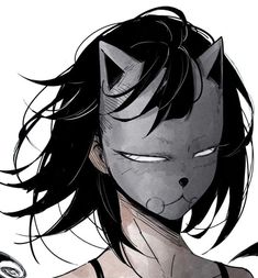 an anime character with black hair and cat ears