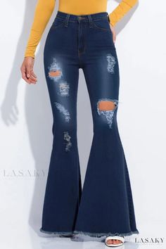 Lasaky - Women's Distressed Denim High Waist Flare Leg Jeans Hippie Outfit Inspo, Patchwork Boots, Ripped Pants, Denim Flare Jeans, Flare Denim Jeans, Stylish Jeans, Flare Leg Jeans, Crop Top Shirts, Hippie Outfits