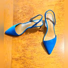 Beautiful Aegean Blue Suede Kitten Heeled Shoes, Never Worn In Pristine Condition, Size 7.5 Blue Pointed Toe Kitten Heels For Summer, Summer Blue Pointed Toe Kitten Heels, Blue Kitten Heels For Summer Evenings, Blue Kitten Heels For Evening In Spring, Blue Kitten Heels For Spring Evening, Blue Ankle Strap Slingback Pumps With 4-inch Heel, Chic Blue Kitten Heels For Spring, Blue Pointed Toe Kitten Heels For Spring, Blue Kitten Heels For Spring Formal