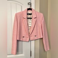 Light Pink Cropped Blazer. Size Medium. New With Tags Never Been Worn. Elegant Cropped Pink Outerwear, Elegant Pink Cropped Outerwear, Pink Cropped Blazer For Spring, Lilac Blazer, Cape Blazer, Herringbone Blazer, Peplum Blazer, Navy Blue Jacket, Belted Blazer