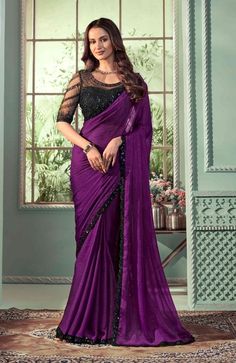 Georgette Silk Saree, Purple Saree, Party Sarees, Party Wear Saree, Ready To Wear Saree, Pure Chiffon, Trendy Sarees, Wear Saree, Georgette Fabric