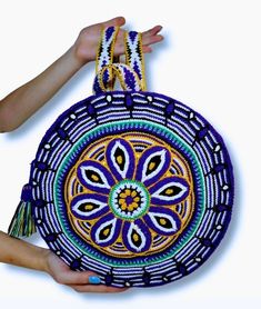 Handmade purple bag large Crochet festival bag Art to wear purse Unique crochet backpack Round floral mandala bag  Macrame shoulder straps Handmade Purple Bags For Festival, Handmade Bohemian Purple Crochet Bag, Bohemian Purple Crochet Bag For Everyday Use, Bag Macrame, Crochet Tunisian, Crochet Festival, Mandala Floral, Crochet Backpack, Purple Bag