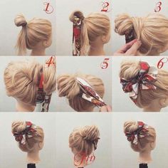 Easy Hair Dos, Hair Updos Tutorials, Hair Arrange, Makeup Wedding, Scarf Fashion, Long Straight Hair, Everyday Hairstyles, Hair Dos