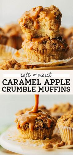 caramel apple crumble muffins on a plate