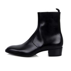 Handmade Vintage Men Cowhide Genuine Leather Pointed Toe Dress Zipper Ankle Chelsea Boots  -  GeraldBlack.com Men’s Heeled Boots, Elegant Mid-calf Boots With Zipper And Pointed Toe, Black Mid-calf Boots With Pointed Toe And Leather Lining, Mens Pointed Toe Cowboy Boots, Luxury Leather-lined Men's Ankle Boots, Boot Types, Black 7, Full Grain Leather, Cow Leather