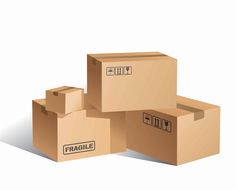 three cardboard boxes stacked on top of each other with the word fragile printed on them