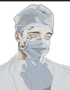 a man wearing a surgical mask and gloves