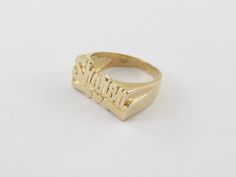 "Featuring here is a gorgeous 14k yellow Sharon name ring. This fine ring measures 3/4\" across by almost 3/8\" wide or 19 x 8 mm. This ring is stamped 14 k and weighs 5.00 grams with the size 7. *Free shipping USA through USPS.I usually ship the item as soon as the payment received or within one day.For International shipping please refer to the list of countries I ship to.. *I accept credit cards and pay pal. Please refer to policies. New York buyers add 8.625% sales tax.International buyers a Formal Yellow Gold Engraved Ring With Name, Formal Yellow Gold Engraved Name Ring, 14k Gold Engraved Name Ring, Wide Band Engraved Ring Stamped 14k For Gift, Engraved 14k Wide Band Ring As Gift, Engraved Wide Band Ring Stamped 14k For Gift, Gift Engraved Ring Wide Band Stamped 14k, Classic 14k Gold Signet Ring With Name, Gold Engraved Ring With Name For Formal Occasions