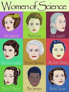 the women of science poster is shown with different faces and hair colors, including one woman's head