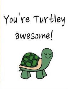 a card with an image of a turtle saying you're turtley awesome