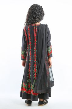 Black chanderi anarkali with round neck and floral embroidery. Paired with dupatta.
Component: 2
Pattern: Embroidered
Type Of Work: Floral
Neckline: Round
Sleeve Type: Long
Fabric: Chanderi
Color: Black
Other Details: 
Floral motifs
Occasion: Festive and Wedding - Aza Fashions Chanderi Anarkali, Floral Anarkali, Anarkali With Dupatta, Embroidered Anarkali, Rohit Bal, Girl Online, Floral Motifs, Anarkali, Aza Fashion