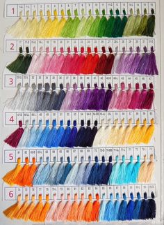 the rows of different colors of yarn are shown in this chart, with each color being colored