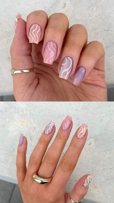 Acrylic Nails Ideas Swirls, Swirly Nail Designs Square, Gel Manicures Designs, Spring Nails Designs 2023, Easter Nails Acrylic, Nails Acrylic Spring, Summer Nails Art Designs, Summer Nails Coffin, Summer Nails Art