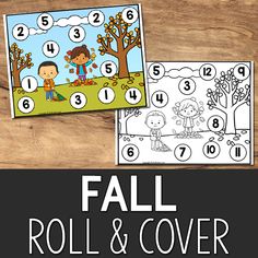 the fall roll and cover activity is shown on a wooden table with black and white numbers