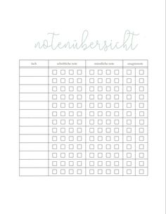 a printable table with the words, notendersicht and numbers on it