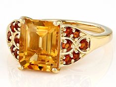 2.81ct Rectangular Octagonal Golden Yellow Citrine With 0.35ctw Round Madeira Citirine 18k Yellow Gold Over Sterling Silver Ring. Measures Approximately 0.72"L x 0.45"W. Not Sizeable. Finished Under Gallery. Topaz Jewelry Yellow, Yellow Topaz Ring, Topaz Yellow, Citrine Jewelry, Yellow Gemstones, Topaz Jewelry, Yellow Citrine, Citrine Ring, Golden Yellow