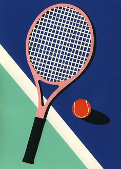 a painting of a tennis racket and ball