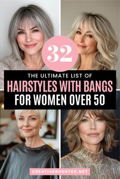 30+ Hairstyles for Women Over 50 with Bangs You’ll Want to Try ASAP – CreativeBooster Over 50 Edgy Hair, Curtain Bangs Over 50, Soft Layers And Curtain Bangs, Women Over 50 With Bangs, Over 50 With Bangs, Medium Length Hairstyles With Bangs, Short Hairstyles Over 50, Honey Blonde Hair Color, Layered Haircuts With Bangs